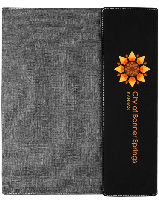 9 1/2" x 12" Leatherette / Gray Canvas Portfolio with Notepad